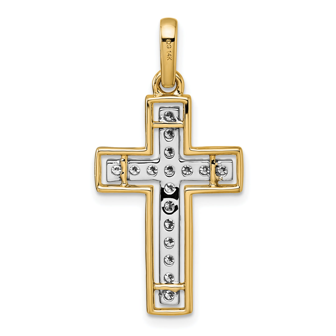 14k Yellow, White Gold 1/2 CT Diamond Cross Design Pendant