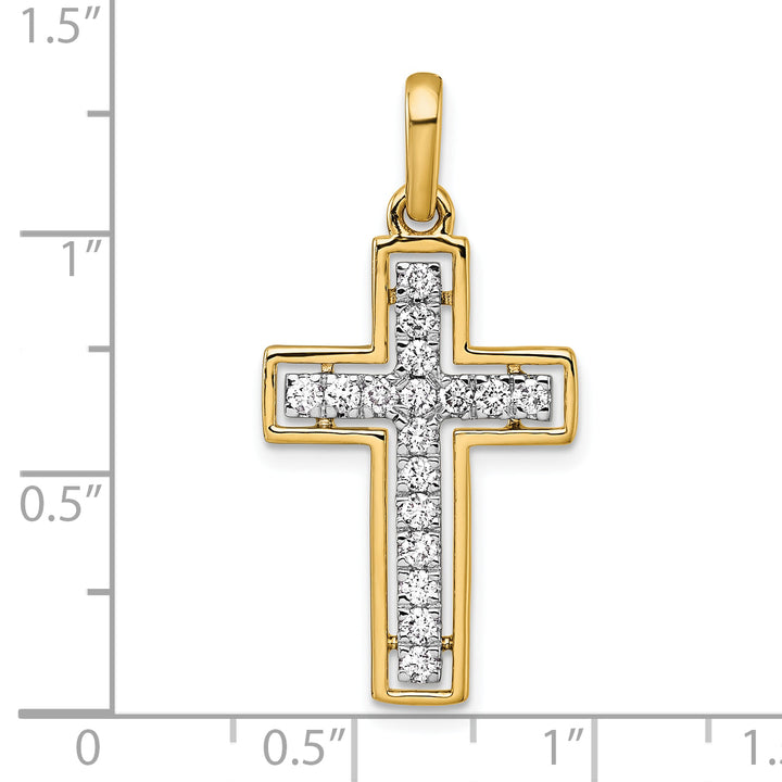 14k Yellow, White Gold 1/2 CT Diamond Cross Design Pendant