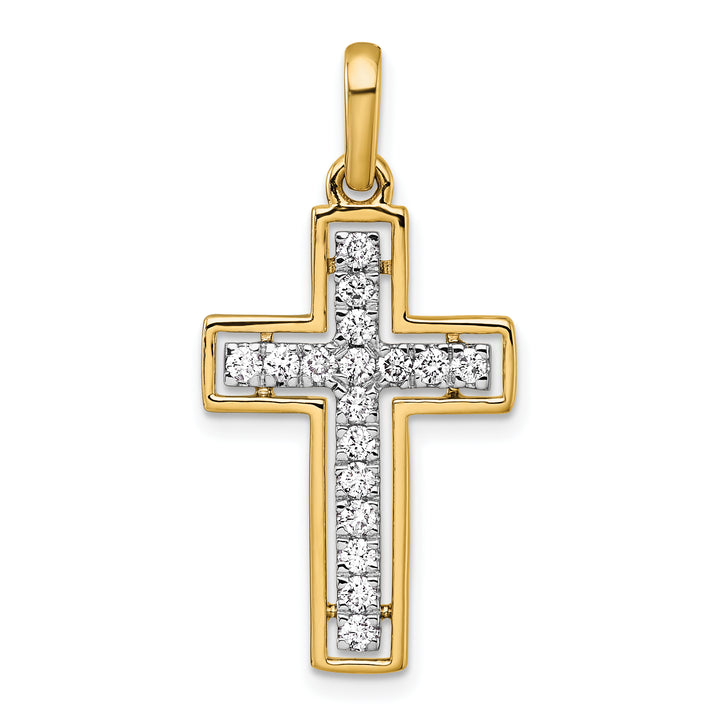 14k Yellow, White Gold 1/2 CT Diamond Cross Design Pendant