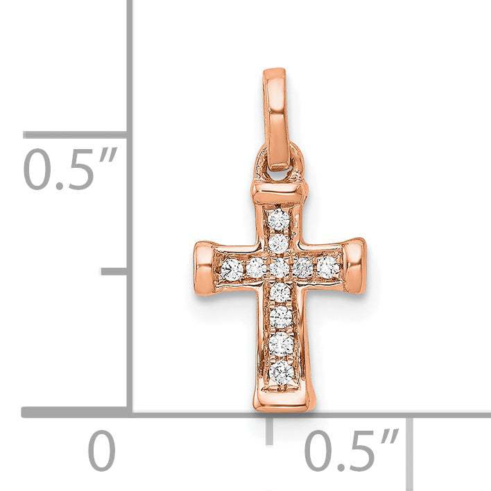 14K Rose Gold Small 1/20 CT Diamond Latin Cross Pendant