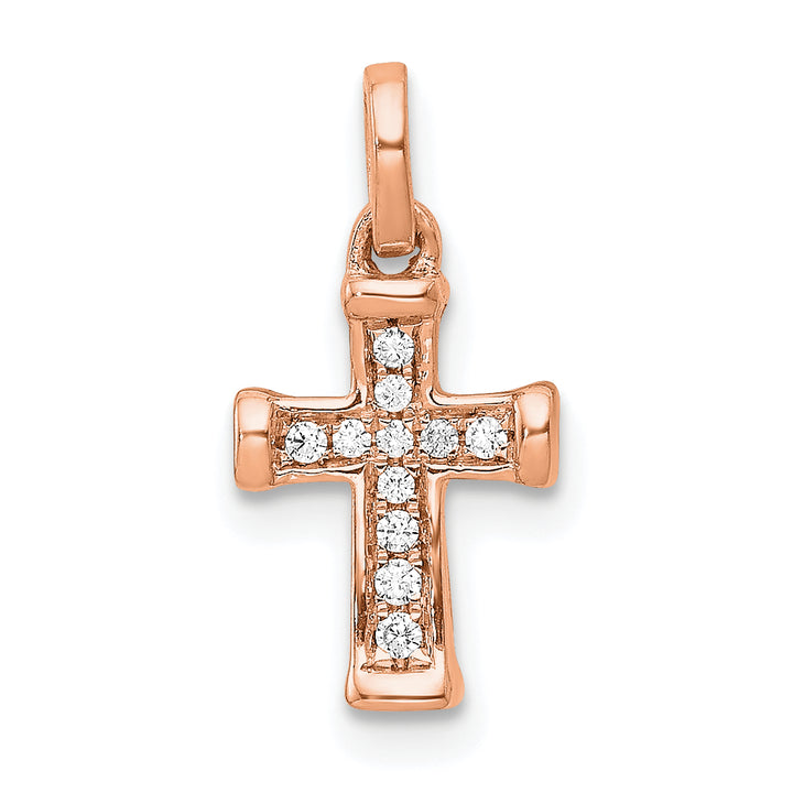 14K Rose Gold Small 1/20 CT Diamond Latin Cross Pendant