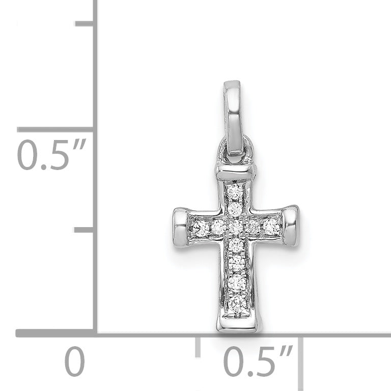 14k White Gold Small 1/20 CT Diamond Latin Design Cross Pendant