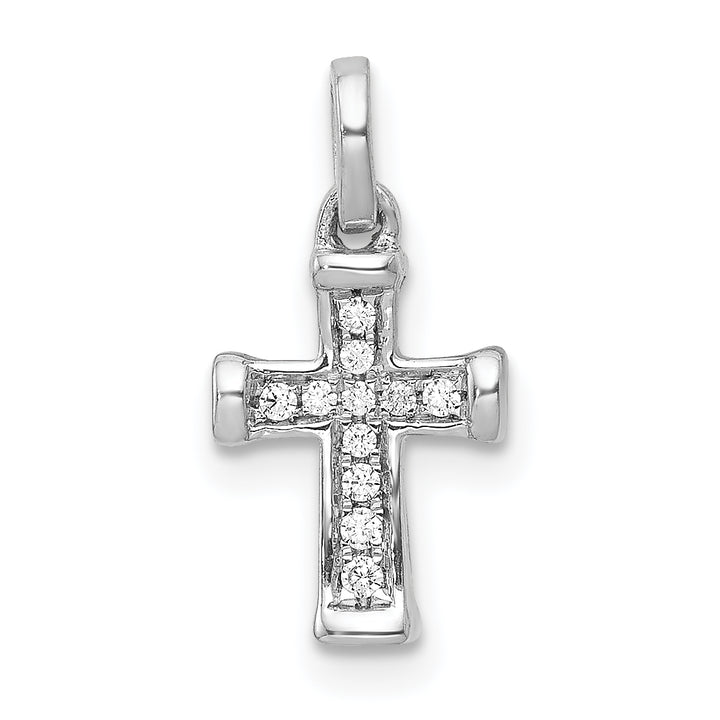 14k White Gold Small 1/20 CT Diamond Latin Design Cross Pendant
