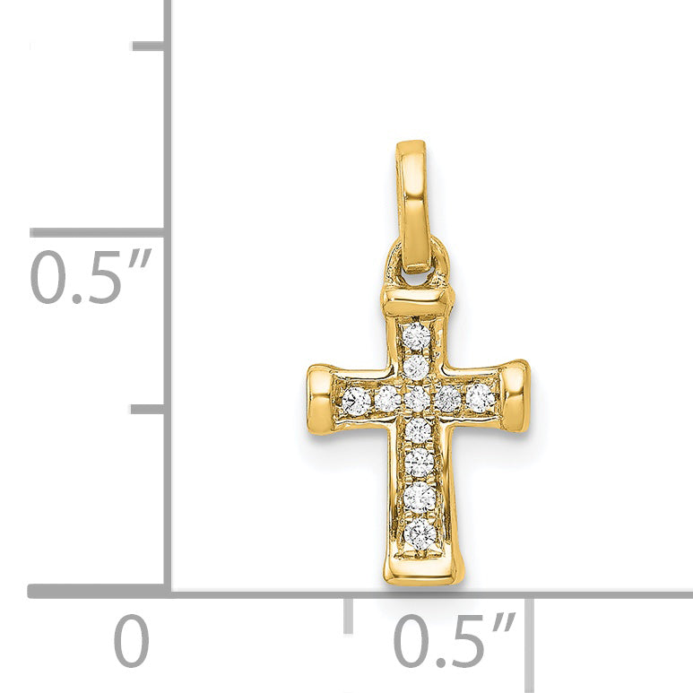14k Yellow Gold Small 1/20 CT Diamond Latin Design Cross Pendant
