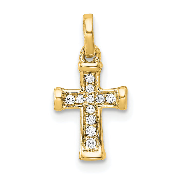 14k Yellow Gold Small 1/20 CT Diamond Latin Design Cross Pendant