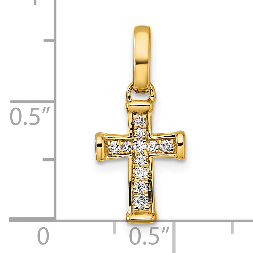 14k Yellow Gold Small 1/10 CT Diamond Fancy Latin Cross Pendant