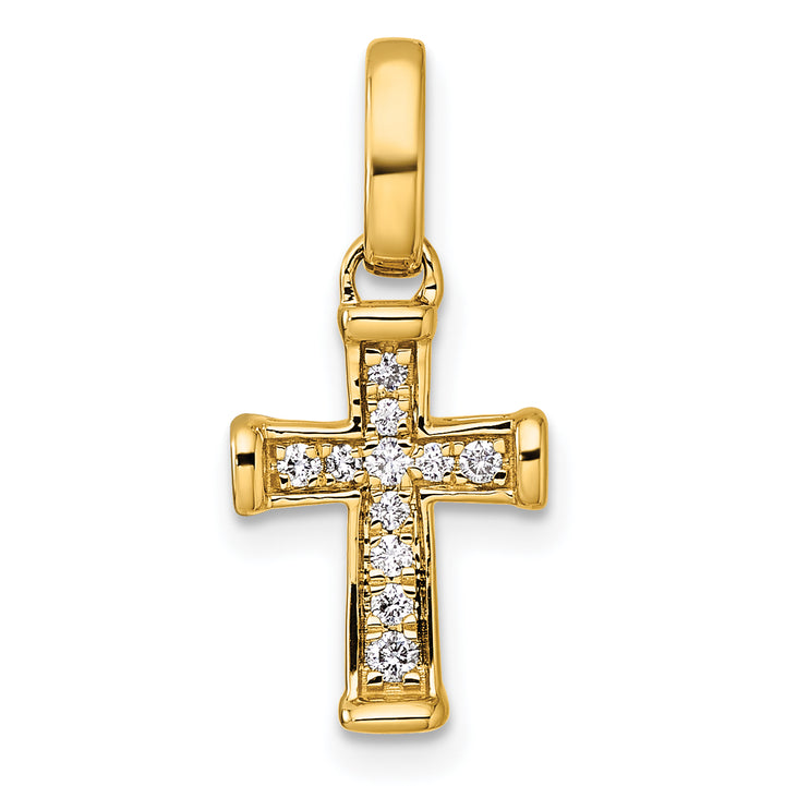 14k Yellow Gold Small 1/10 CT Diamond Fancy Latin Cross Pendant