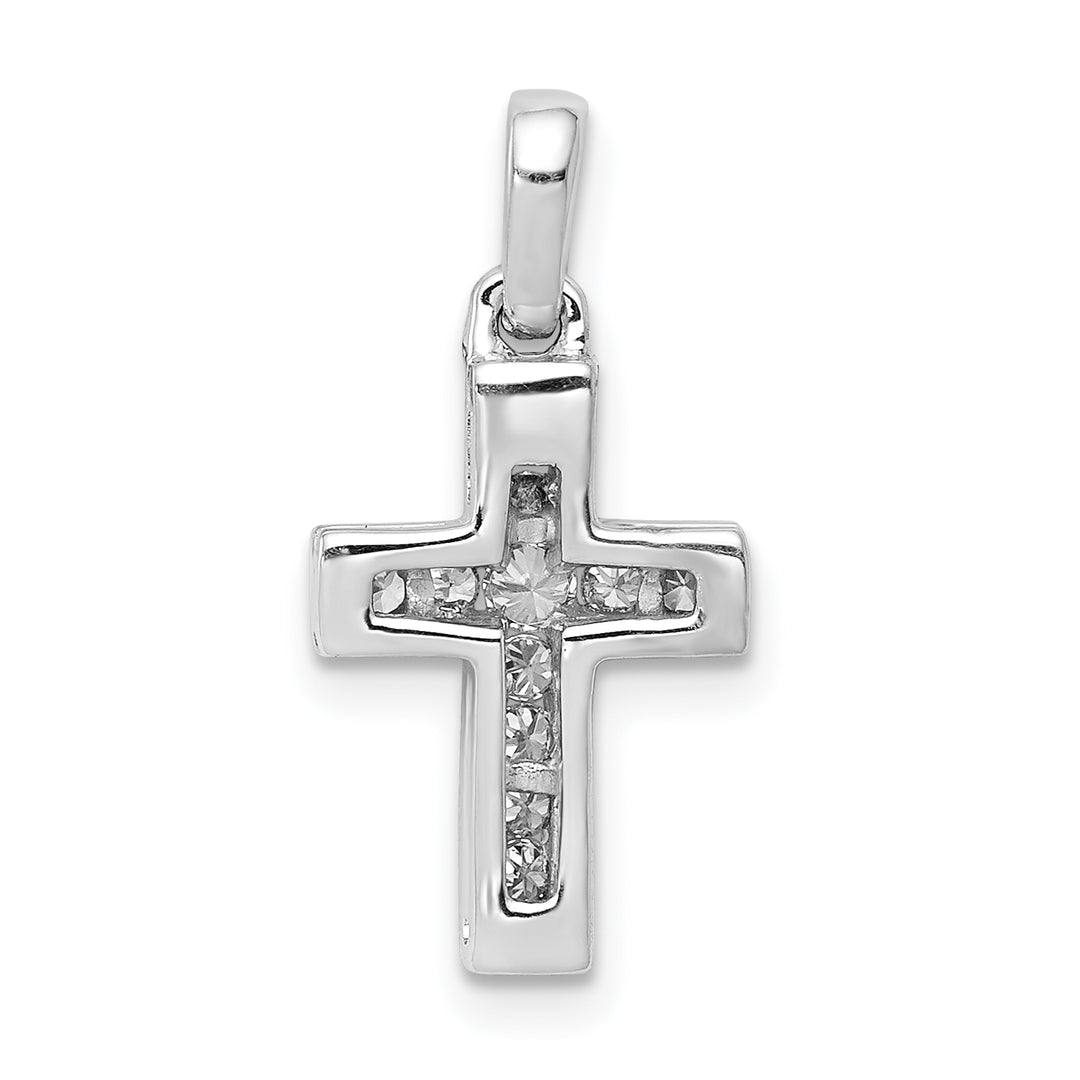 14k White Gold 1/6 CT Diamond Latin Cross Design Pendant