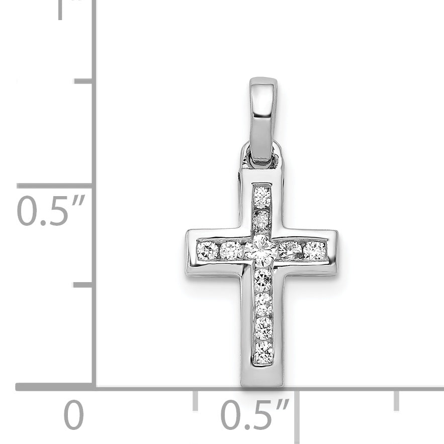 14k White Gold 1/6 CT Diamond Latin Cross Design Pendant