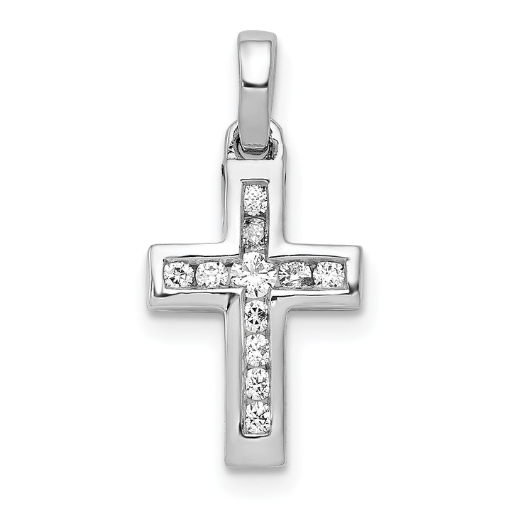 14k White Gold 1/6 CT Diamond Latin Cross Design Pendant
