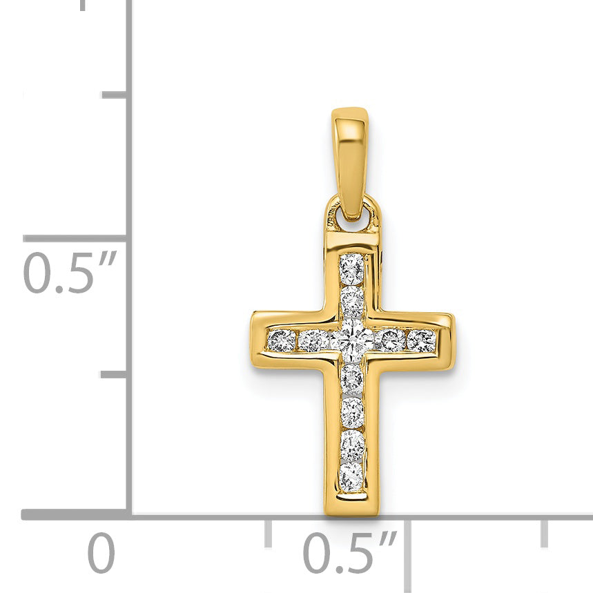14k Yellow Gold 1/6 CT Diamond Latin Cross Design Pendant