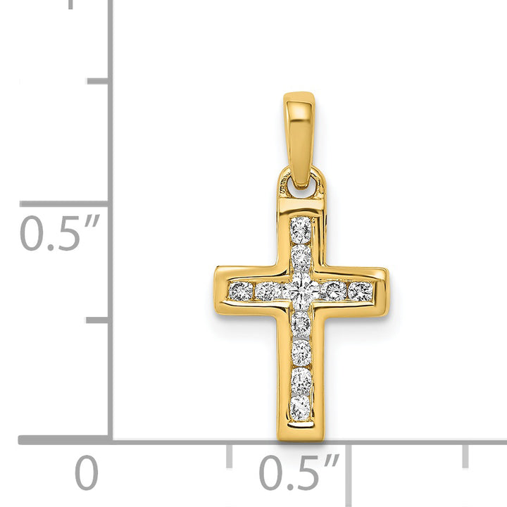 14k Yellow Gold 1/6 CT Diamond Latin Cross Design Pendant