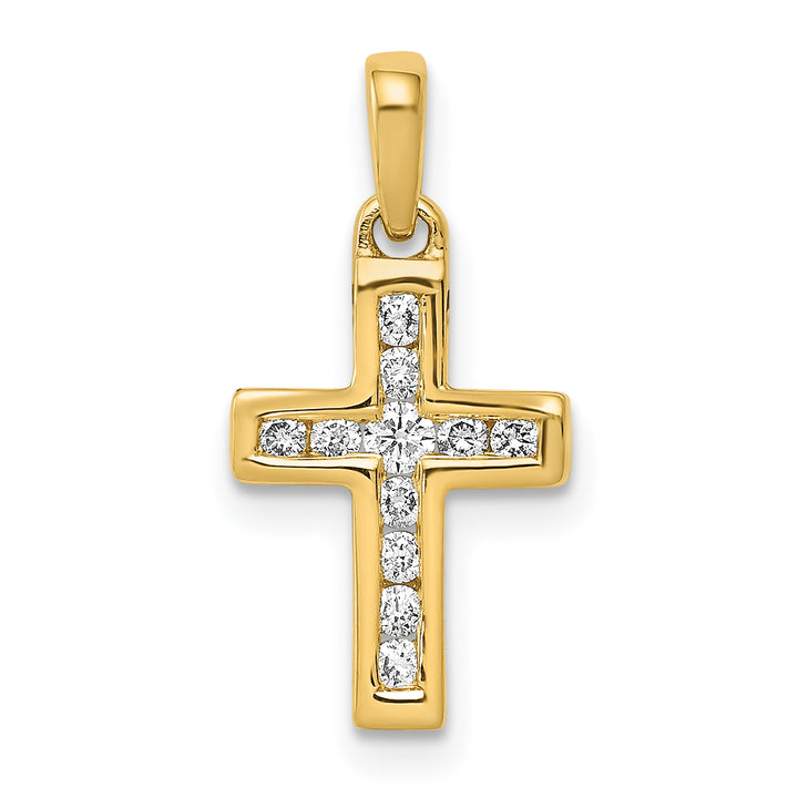 14k Yellow Gold 1/6 CT Diamond Latin Cross Design Pendant