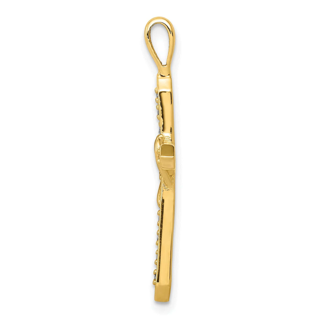 14k Yellow Gold 1/10 CT I1 Diamond Fancy Heart Cross Pendant