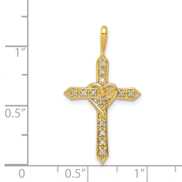 14k Yellow Gold 1/10 CT I1 Diamond Fancy Heart Cross Pendant