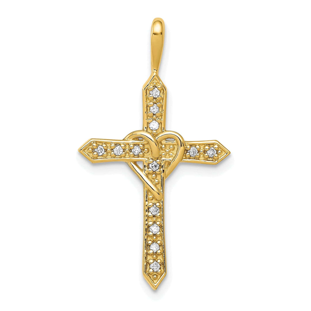 14k Yellow Gold 1/10 CT I1 Diamond Fancy Heart Cross Pendant