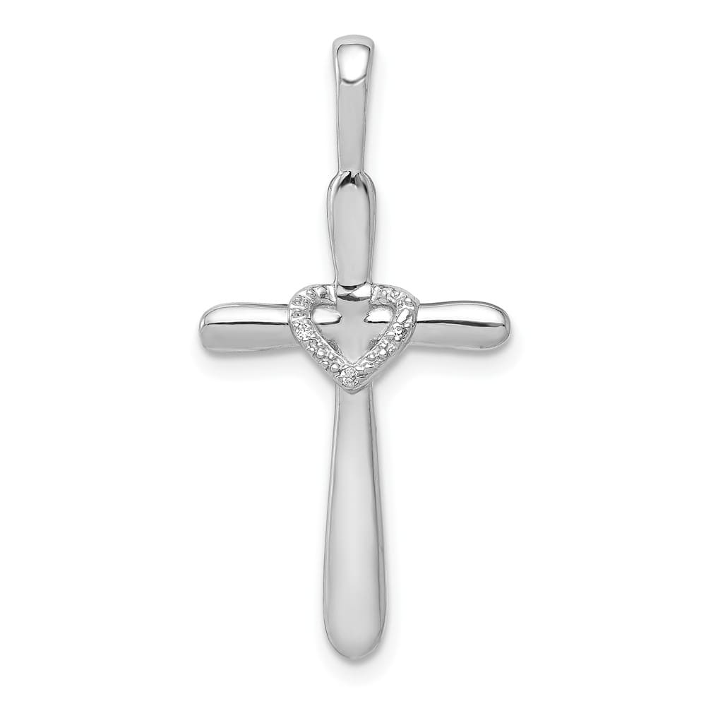 Lovely Rita's Pendants & Charms 10K White Gold 1/10 ct Diamond Cross with Heart Center Pendant