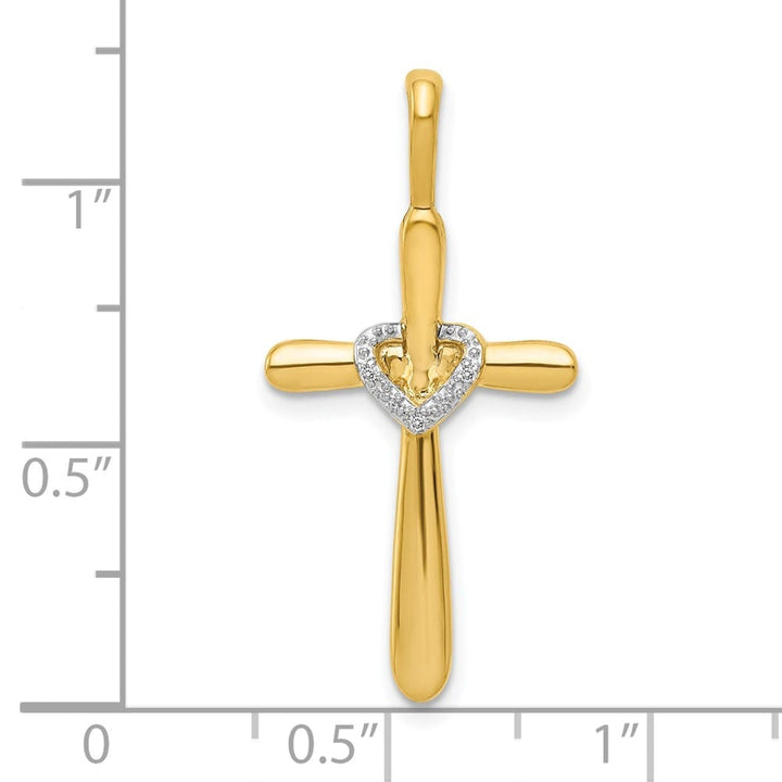 Lovely Rita's Pendants & Charms 10K Yellow Gold 1/10 ct Diamond Cross with Heart Center Pendant