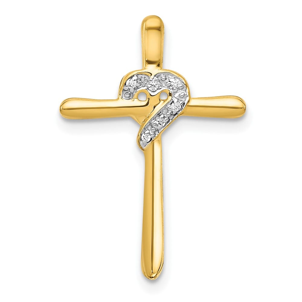 Lovely Rita's Pendants & Charms 10K Yellow Gold .02 ct Diamond Heart Cross Chain Slide