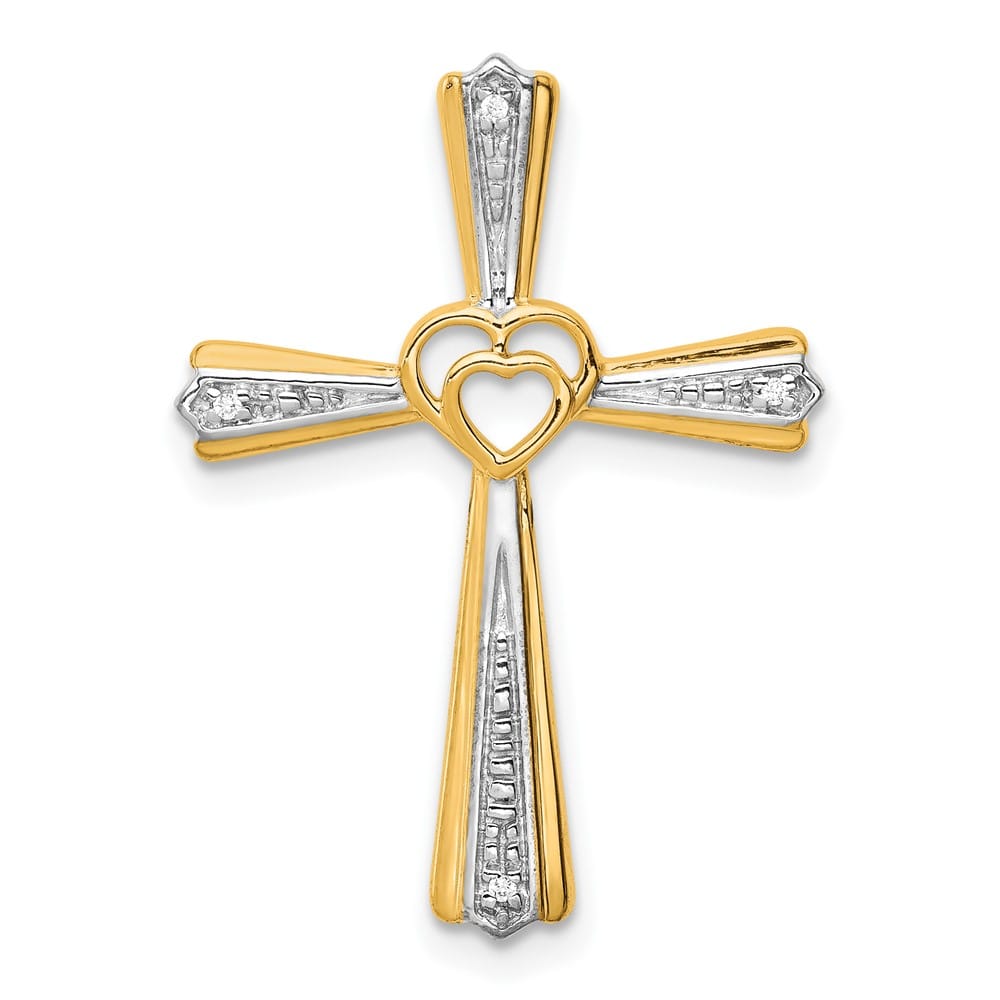 Lovely Rita's Pendants & Charms 10K Yellow Gold Diamond with Heart Center Cross Chain Slide