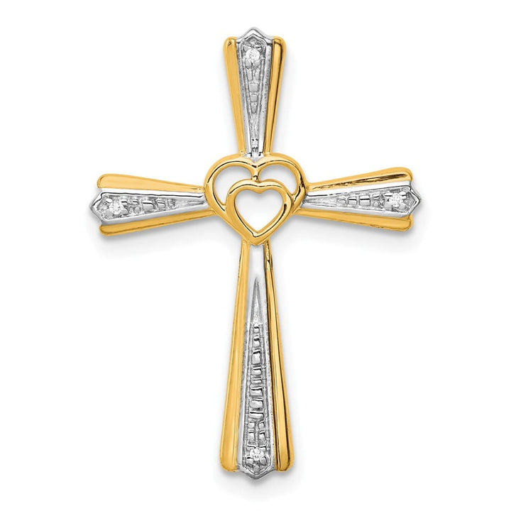 Lovely Rita's Pendants & Charms 10K Yellow Gold Diamond with Heart Center Cross Chain Slide
