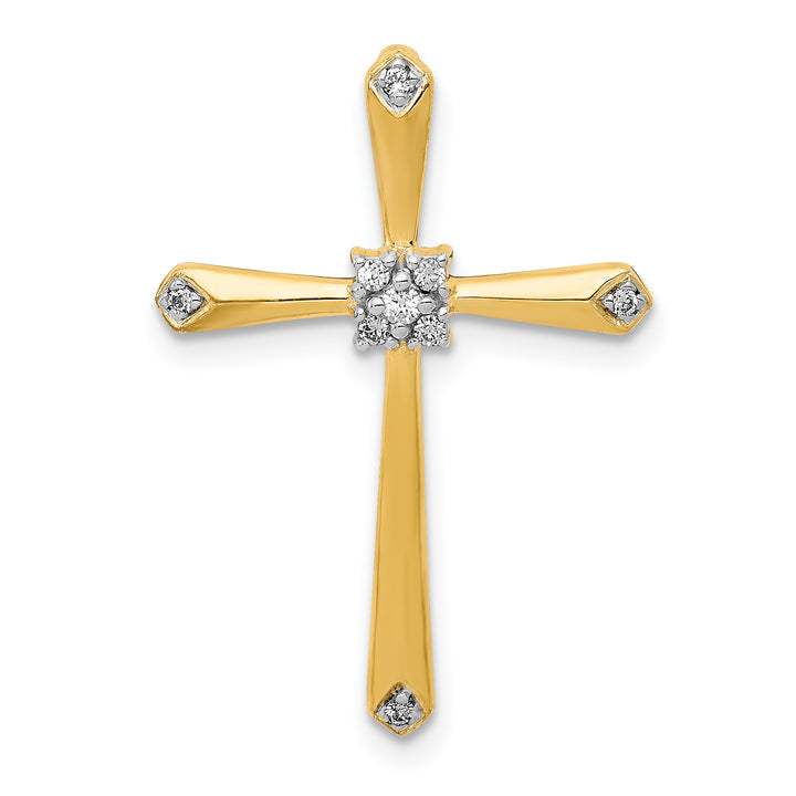 14k Yellow, White Gold 1/20 CT Diamond Cross Chain Slide Pendant