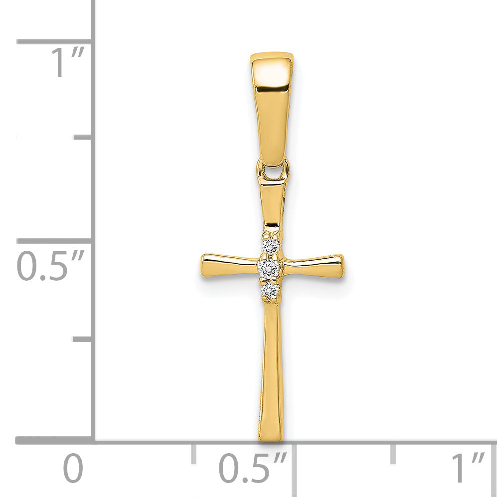 14K Yellow Gold .02 CT Diamond Sleek Cross Design Pendant