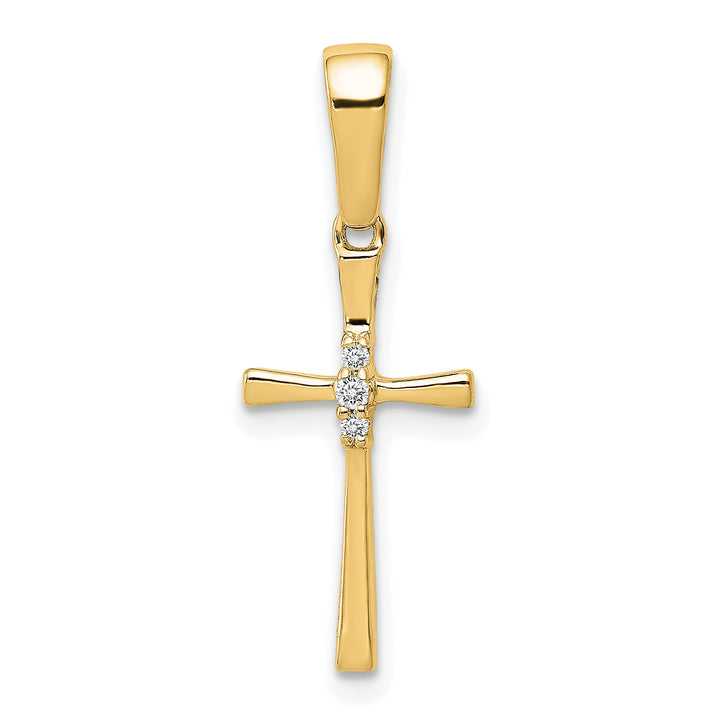 14K Yellow Gold .02 CT Diamond Sleek Cross Design Pendant