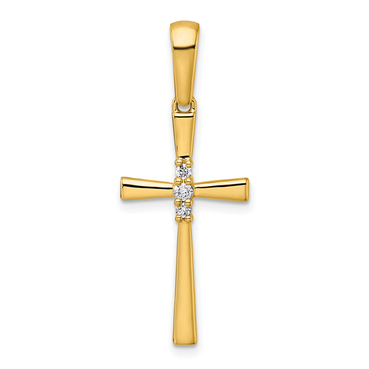 14K Yellow Gold 1/15 CT Diamond Sleek Cross Design Pendant