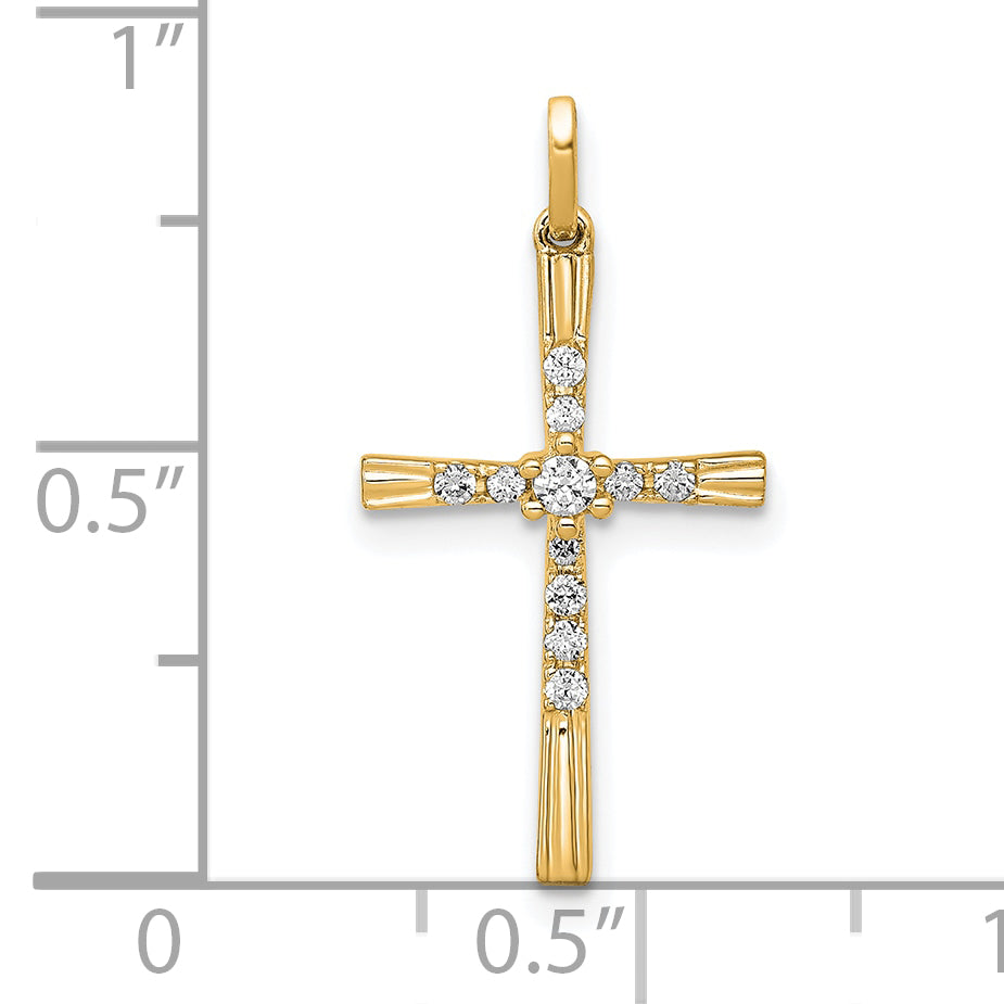 14k Yellow Gold 1/10 CT Diamond Design Cross Pendant