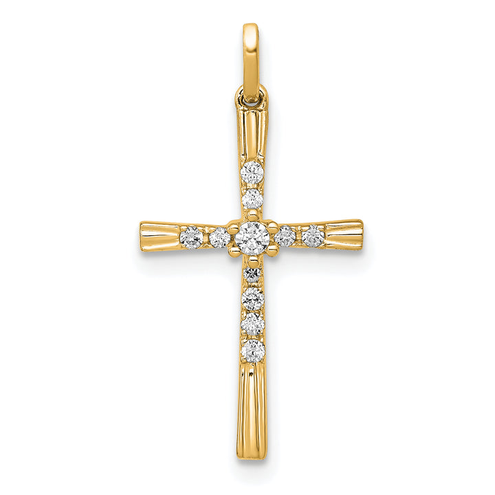 14k Yellow Gold 1/10 CT Diamond Design Cross Pendant