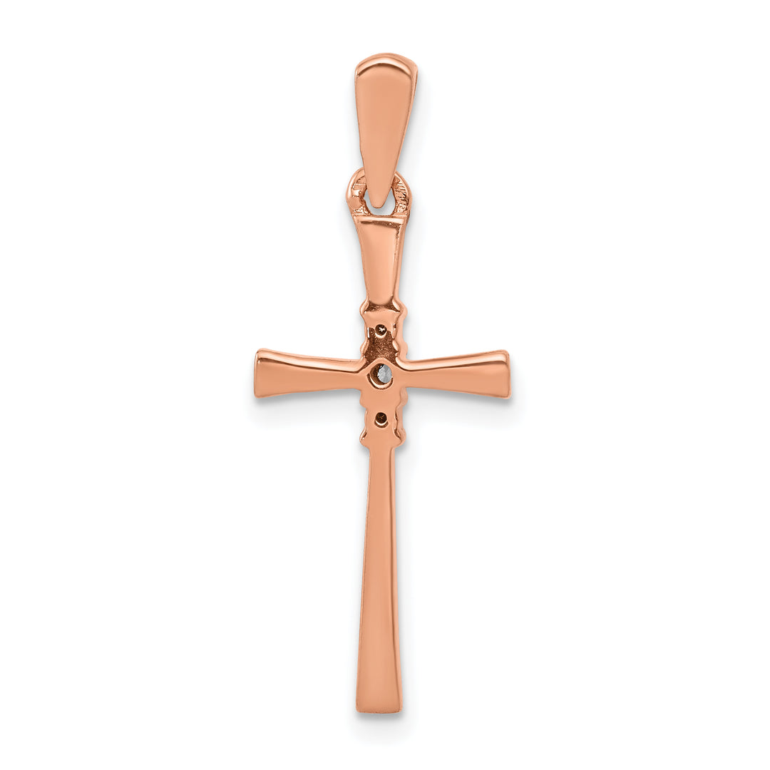 14k Rose Gold 1/20 CT Diamond Sleek Design Cross Pendant