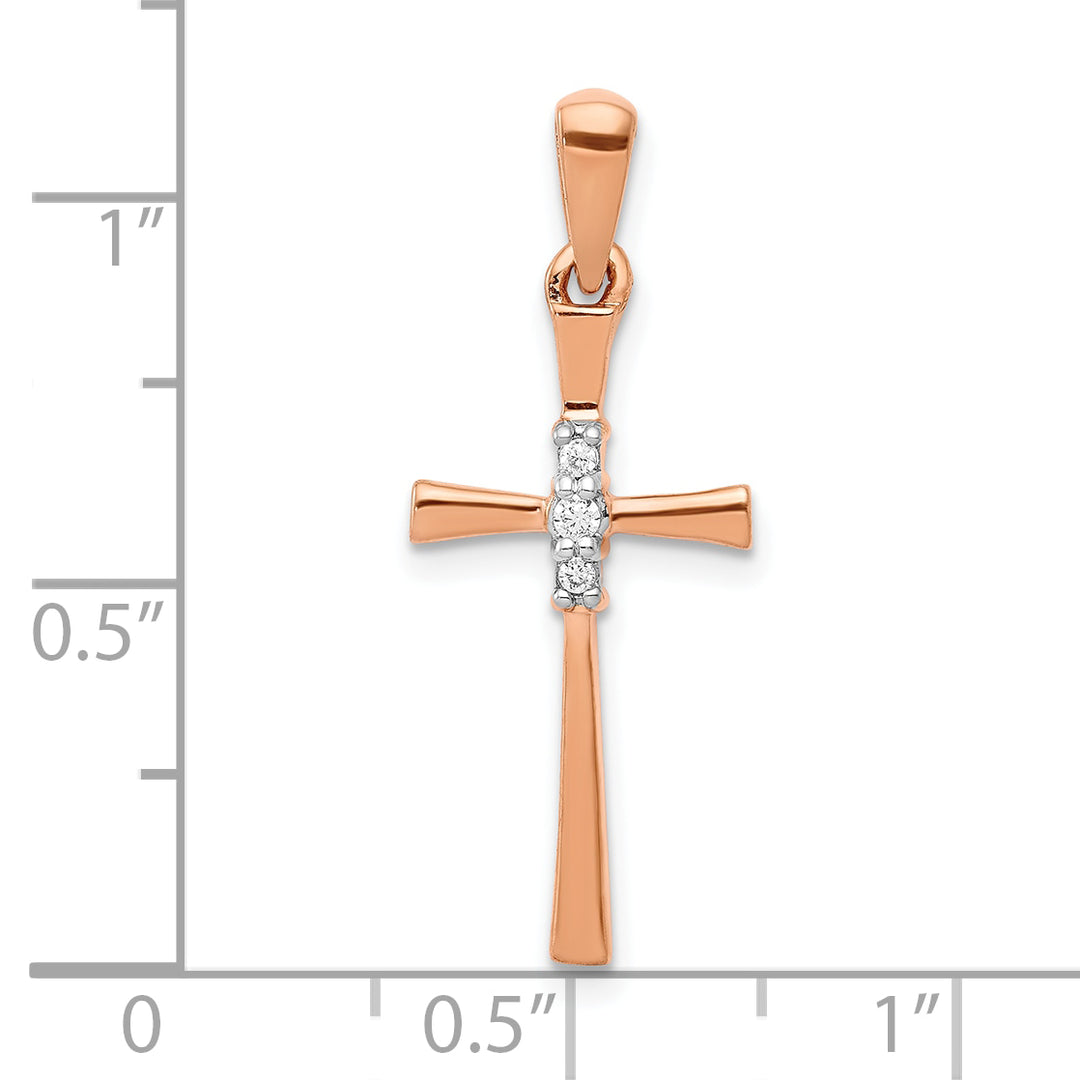 14k Rose Gold 1/20 CT Diamond Sleek Design Cross Pendant