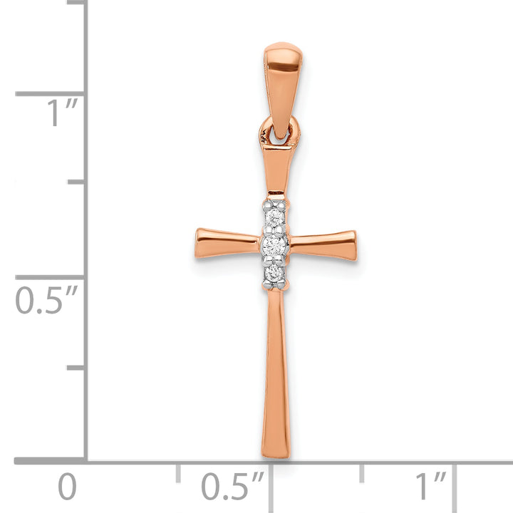 14k Rose Gold 1/20 CT Diamond Sleek Design Cross Pendant