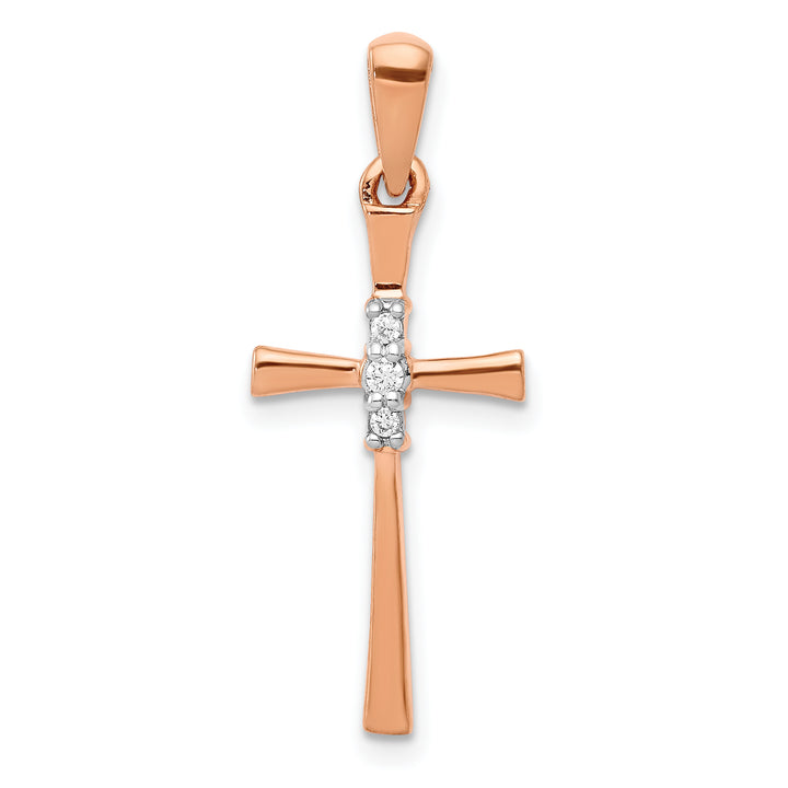 14k Rose Gold 1/20 CT Diamond Sleek Design Cross Pendant