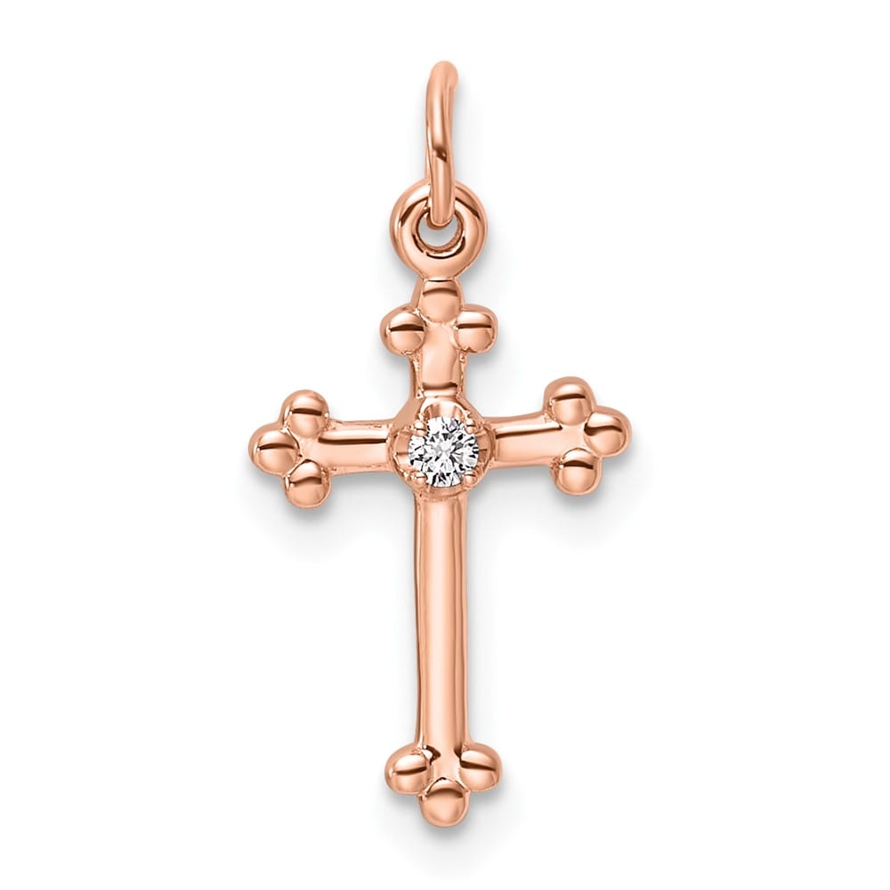 Lovely Rita's Pendants & Charms 10K Rose Gold Small Diamond Budded Cross Pendant