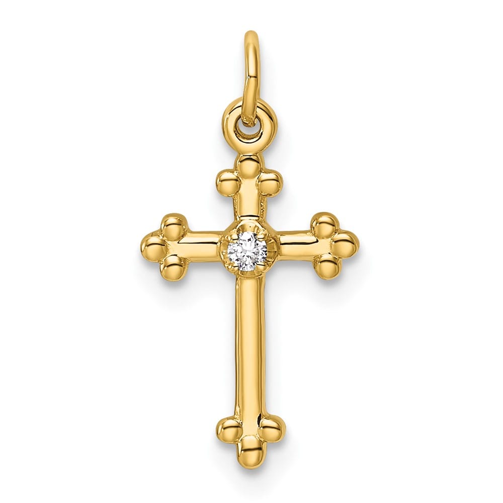 Lovely Rita's Pendants & Charms 10K Yellow Gold Small Diamond Budded Cross Pendant