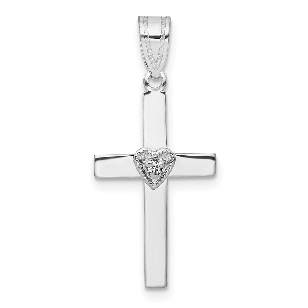 Lovely Rita's Pendants & Charms 10K White Gold .01 ct Diamond Latin Cross with Heart Center Pendant