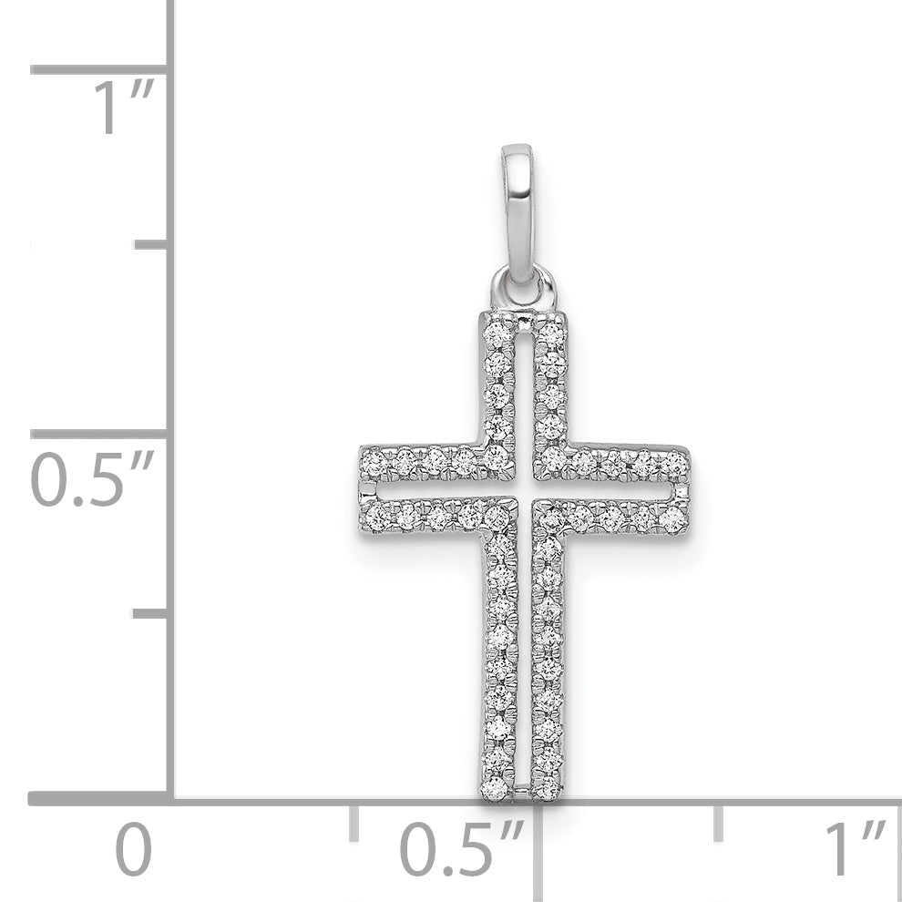 14k White Gold 1/8 CT Diamond Bold Design Cross Pendant