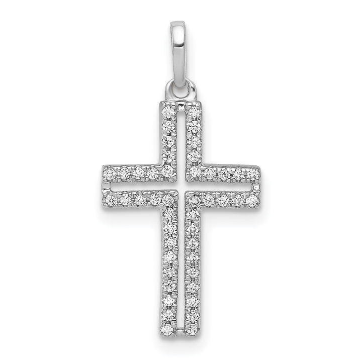 14k White Gold 1/8 CT Diamond Bold Design Cross Pendant