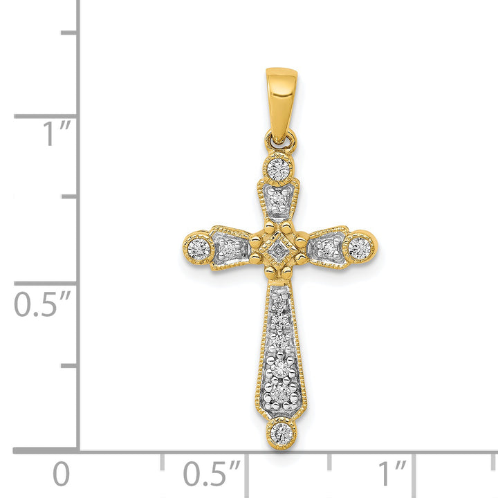 14k Yellow Gold 1/5 CT Diamond Elegant Design Cross Pendant
