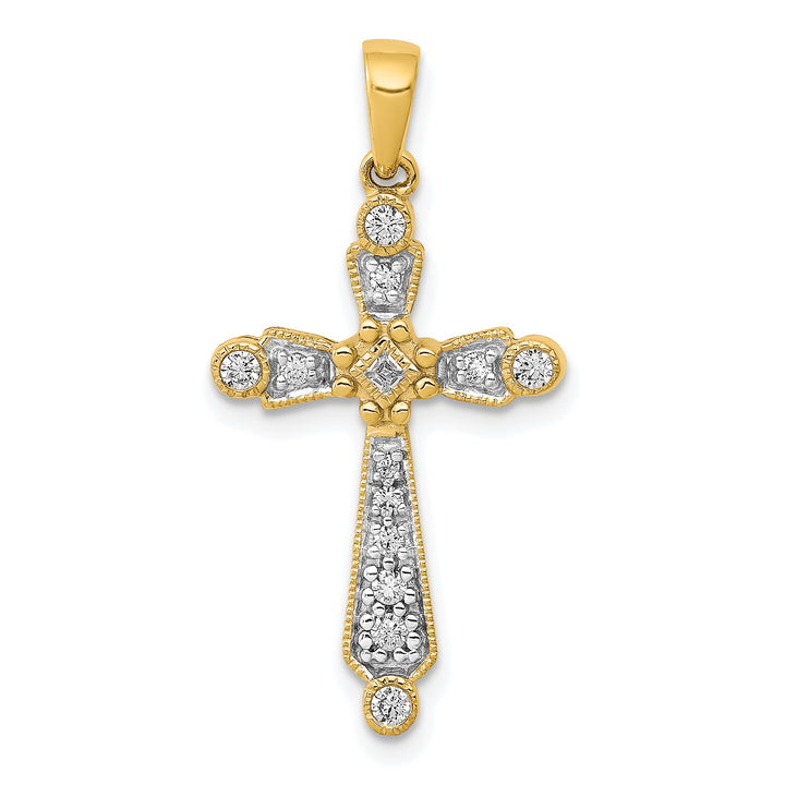14k Yellow Gold 1/5 CT Diamond Elegant Design Cross Pendant