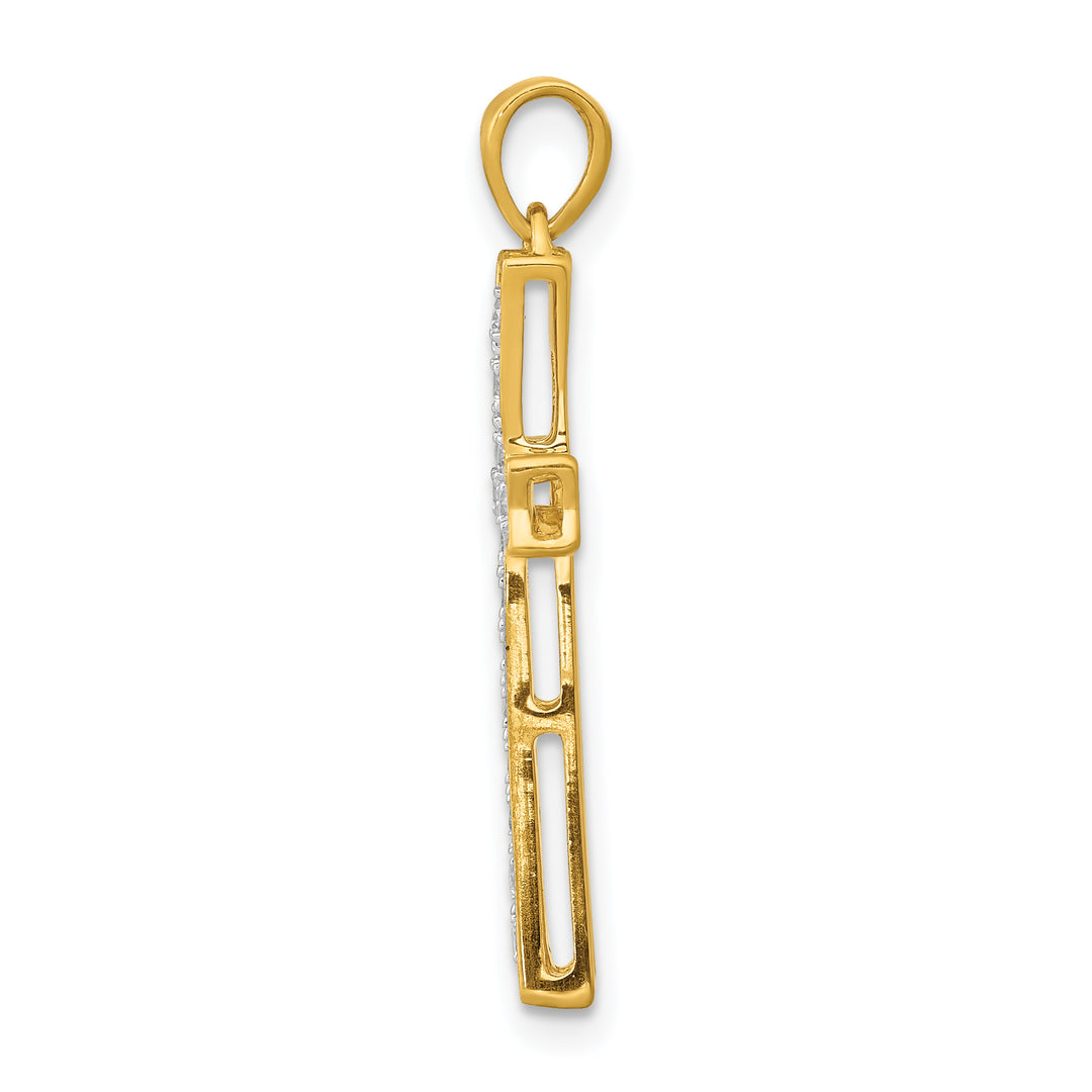 14k Yellow Gold  1/5 CT Diamond Sleek Cross Design Pendant