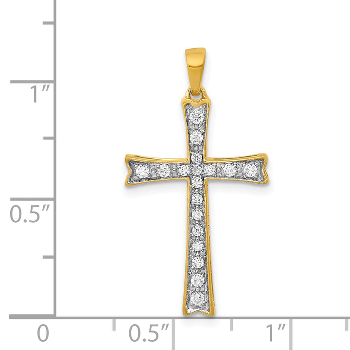 14k Yellow Gold  1/5 CT Diamond Sleek Cross Design Pendant