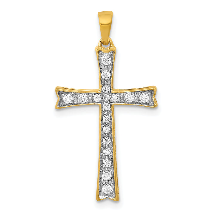 14k Yellow Gold  1/5 CT Diamond Sleek Cross Design Pendant