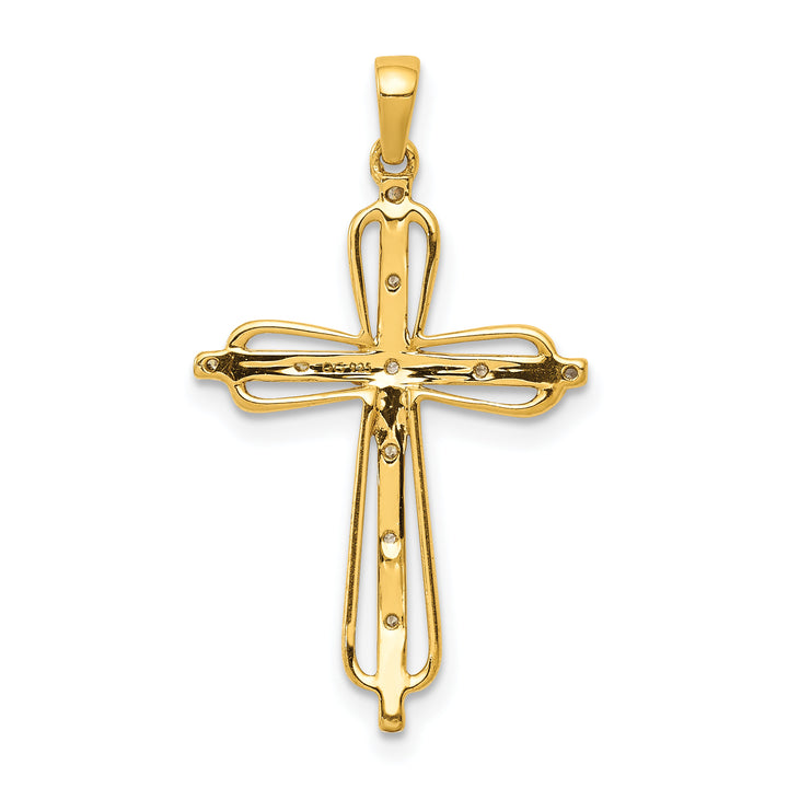 14k Yellow, White Gold .03 CT Diamond Handcrafted Cross Pendant