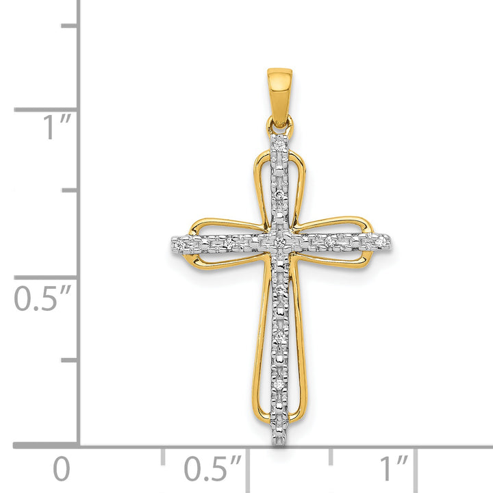 14k Yellow, White Gold .03 CT Diamond Handcrafted Cross Pendant
