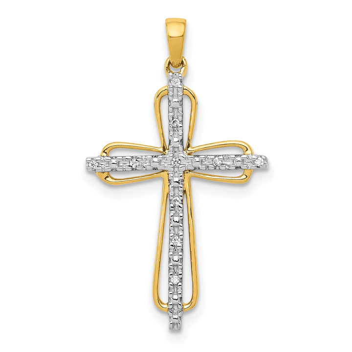 14k Yellow, White Gold .03 CT Diamond Handcrafted Cross Pendant