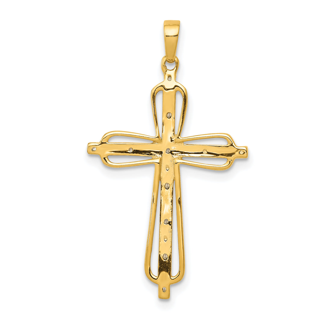 14k and White Rhodium 1/20 CT Diamond Cross Pendant