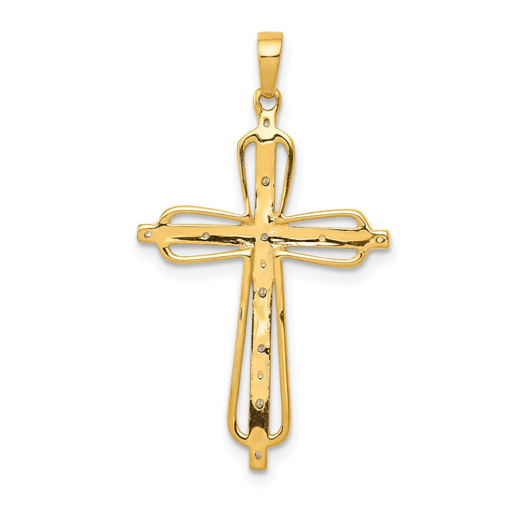 14k and White Rhodium 1/20 CT Diamond Cross Pendant